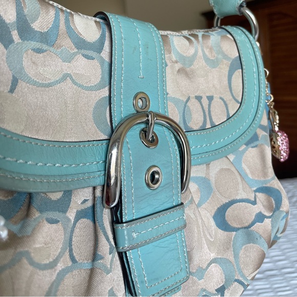 Y2K COACH Vintage Soho Signature Logo Blue Patent Leather Hobo Shoulder Purse - Picture 16 of 17